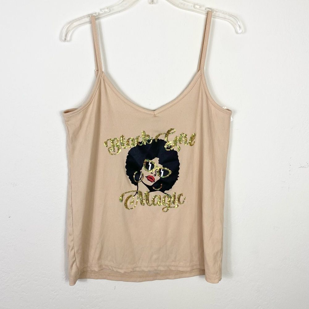 Make it Rain $ Tan Black Girl Magic Gold Sequin Ribbed Tank Top